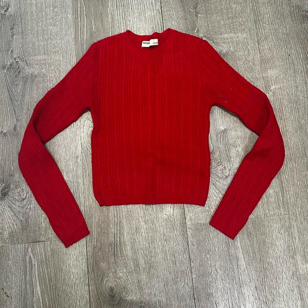 Pull and Bear Red Crew Neck Cropped Sweater